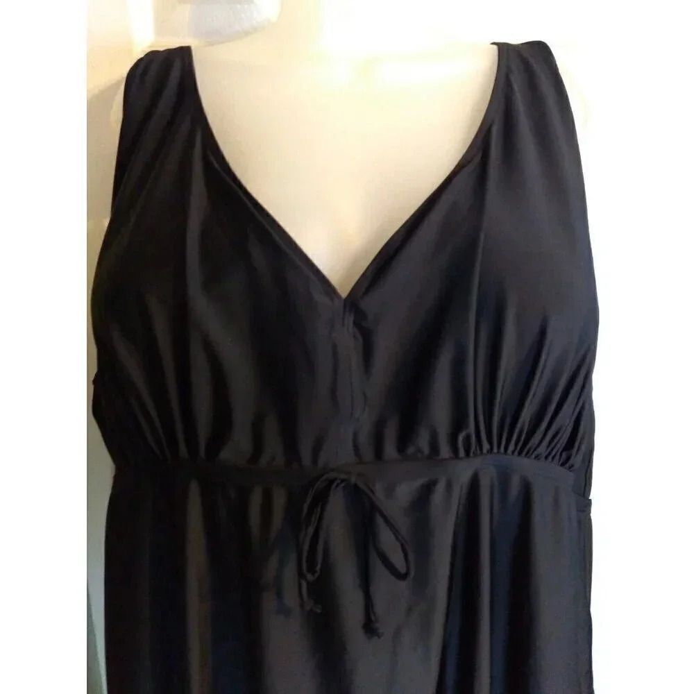 Evans 1 Pc Swim Dress Black Wide Adjustable Straps Built-in Bra Sz 32